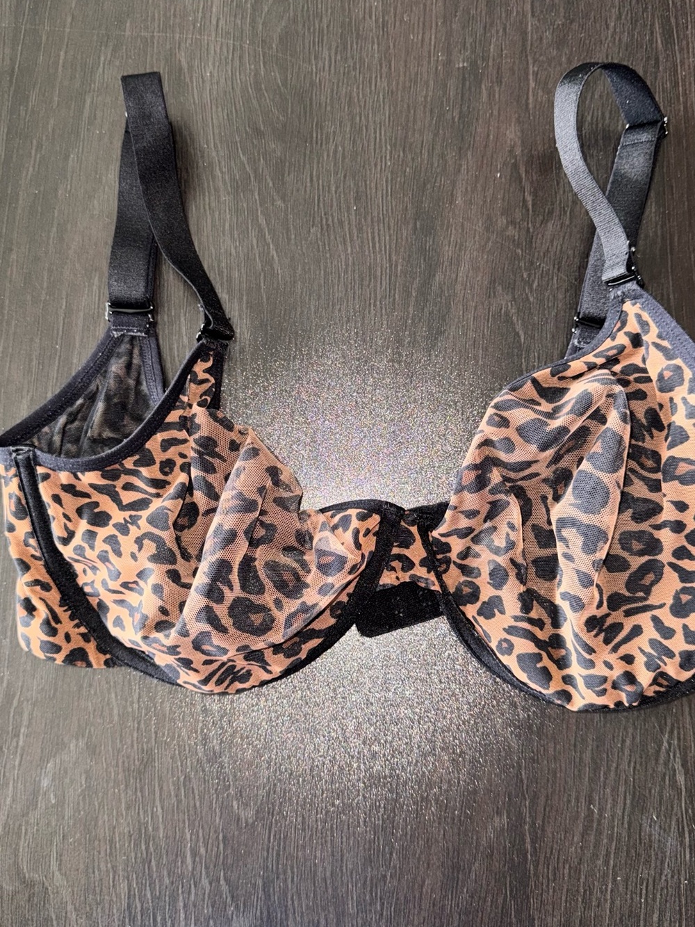 HSIA Sheer Leopard Print Underwire Bra - Black & Tan 34DDD